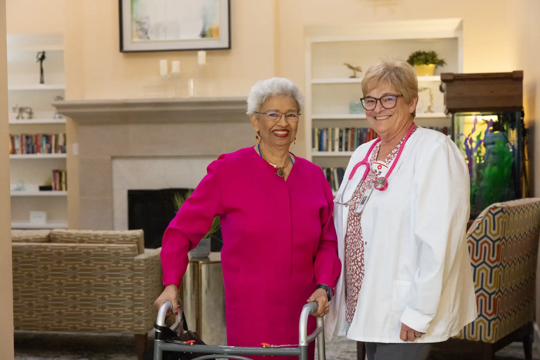 a woman standing with her nurse