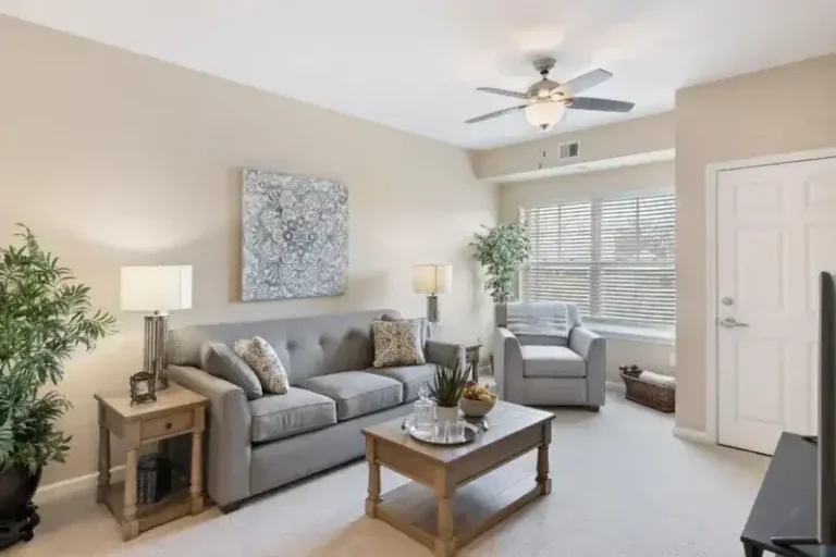 living area at luther oaks with couch and table